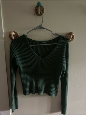 wild fable Forest Green Ribbed V-Neck Sweater
